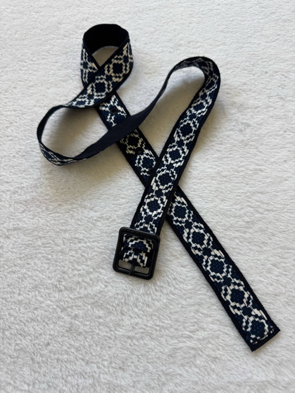 Tory Burch Navy and White Patterned Fabric Belt